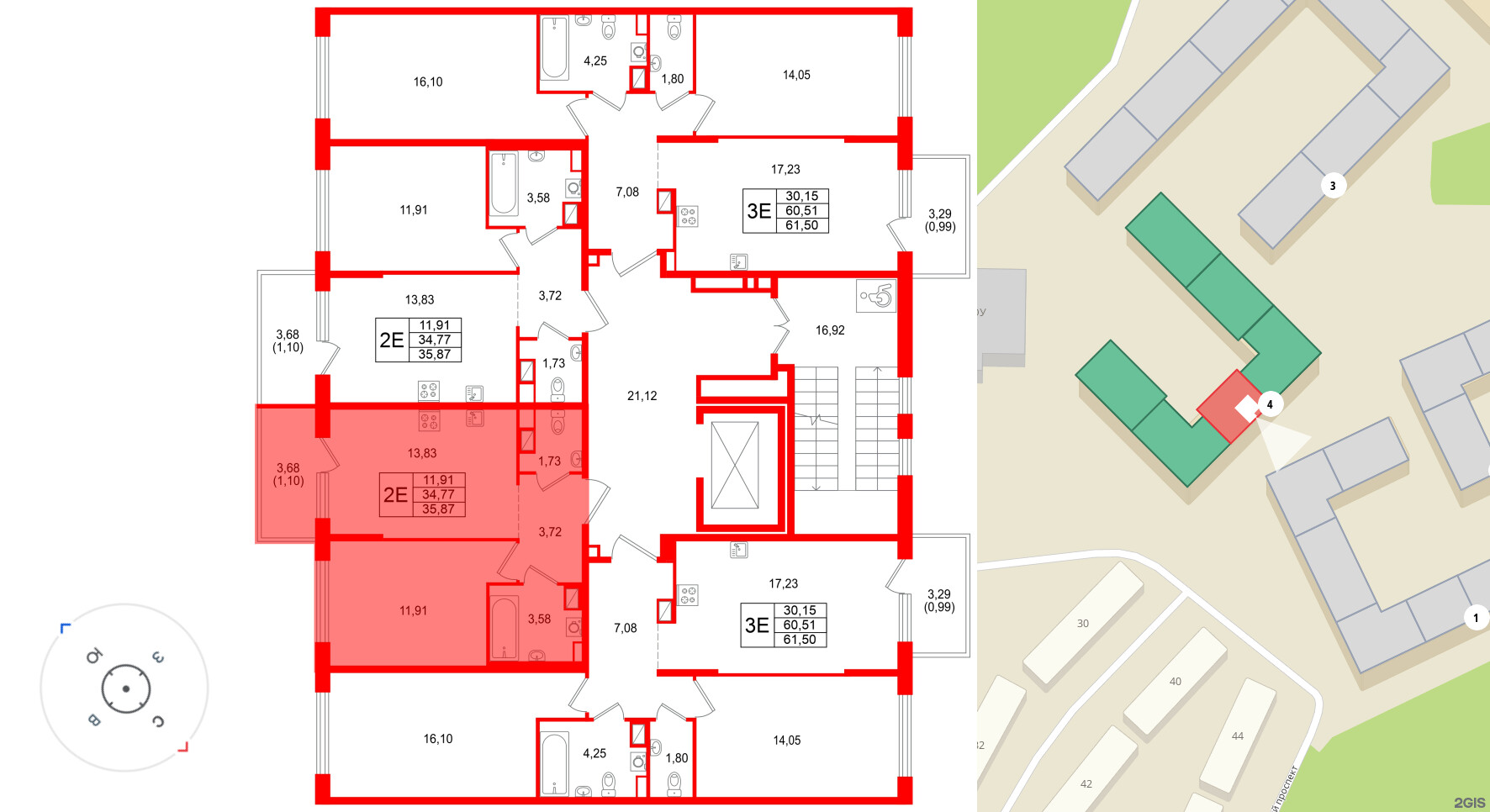 Квартира в ЖК «Охтинские высоты», 1 комнатная, 35.87 м², 3 этаж