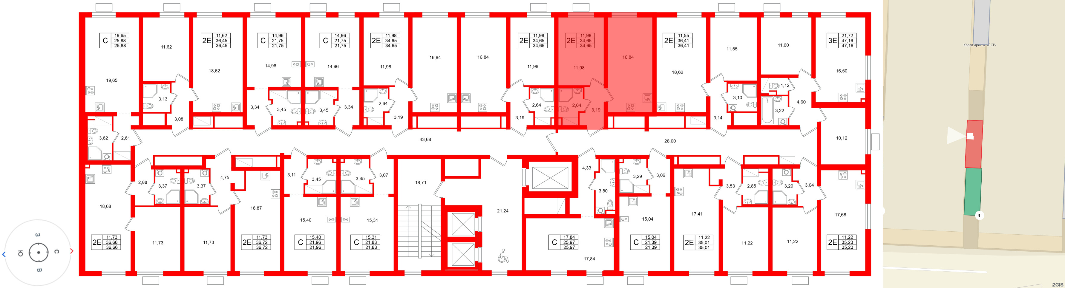 Квартира в ЖК «Морская миля», 1 комнатная, 34.65 м², 9 этаж