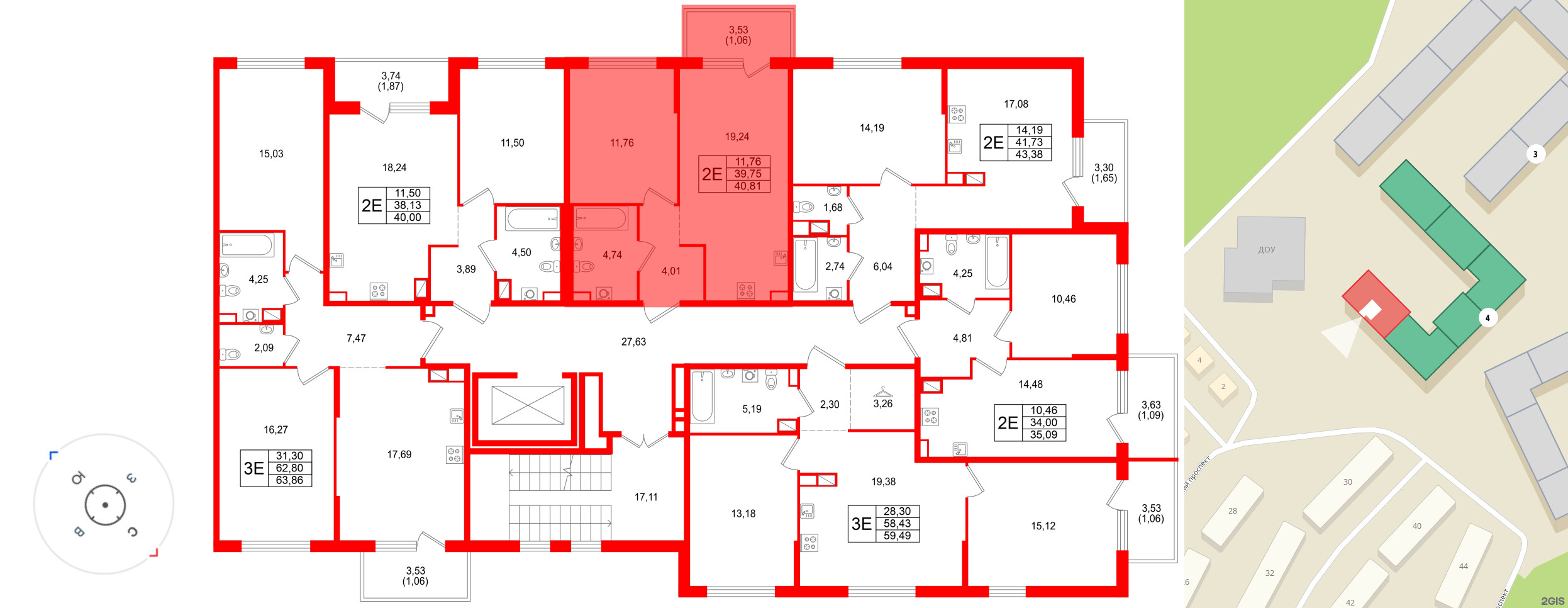 Квартира в ЖК «Охтинские высоты», 1 комнатная, 40.81 м², 2 этаж