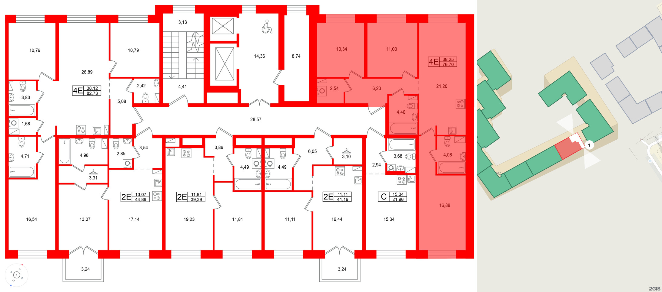 Квартира в ЖК Остров Первых, 3 комнатная, 76.7 м², 9 этаж