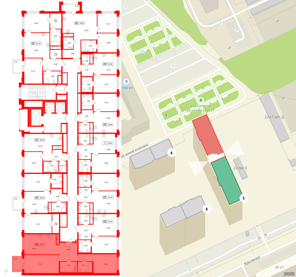Квартира в ЖК Гений, 2 комнатная, 67.6 м², 4 этаж
