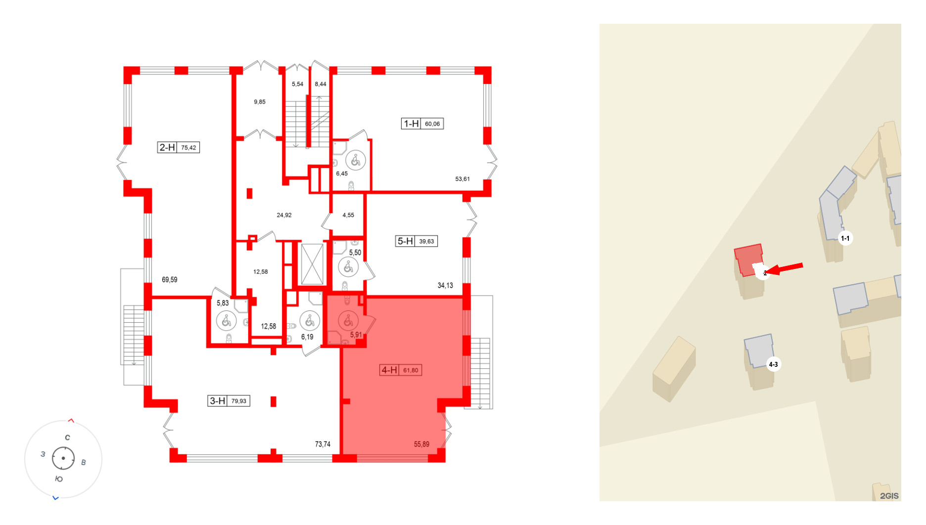 Помещение в ЖК Город спутник Южный., 61.8 м², 1 этаж