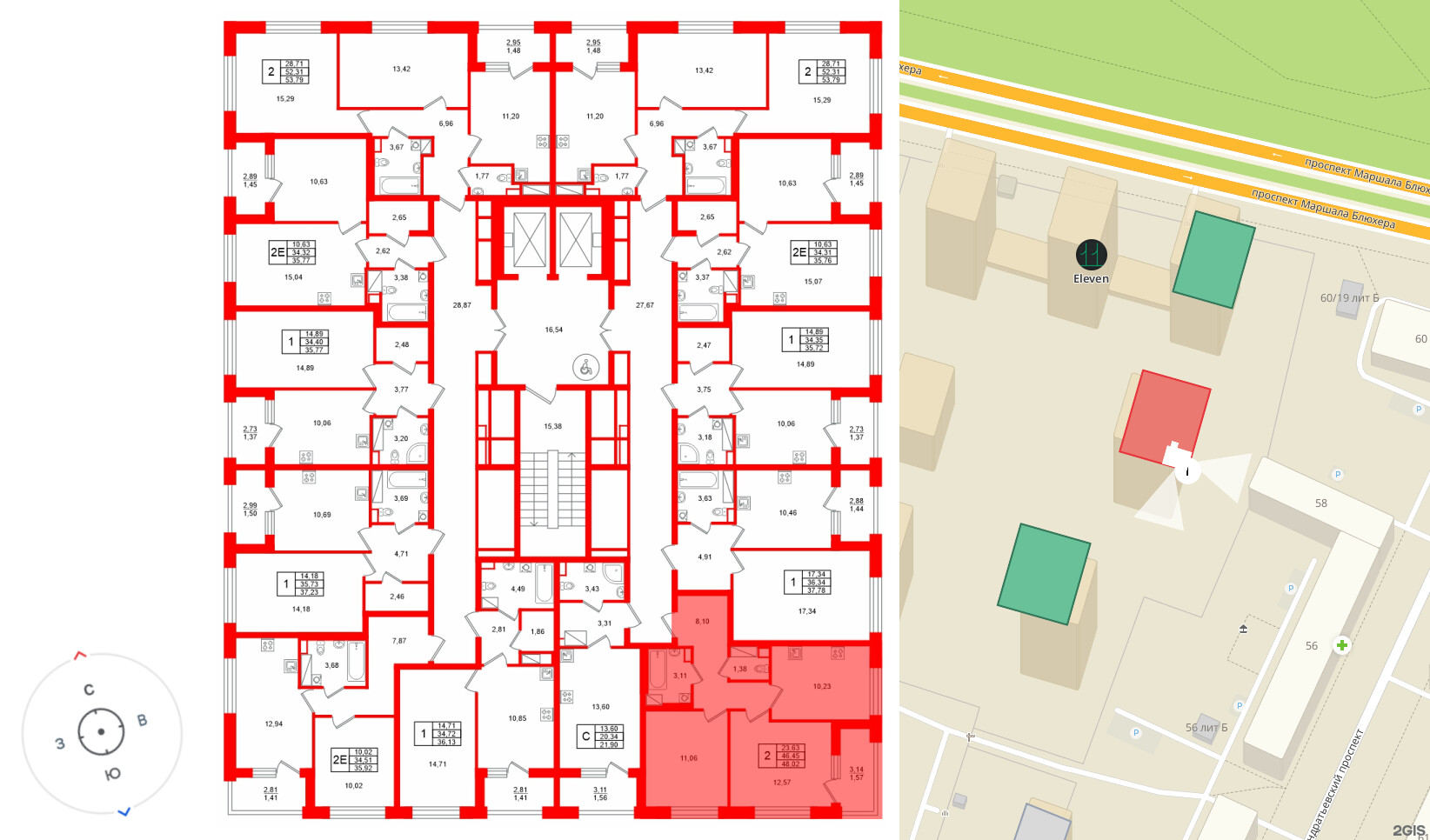 Квартира в ЖК Аурум, 2 комнатная, 48.02 м², 12 этаж