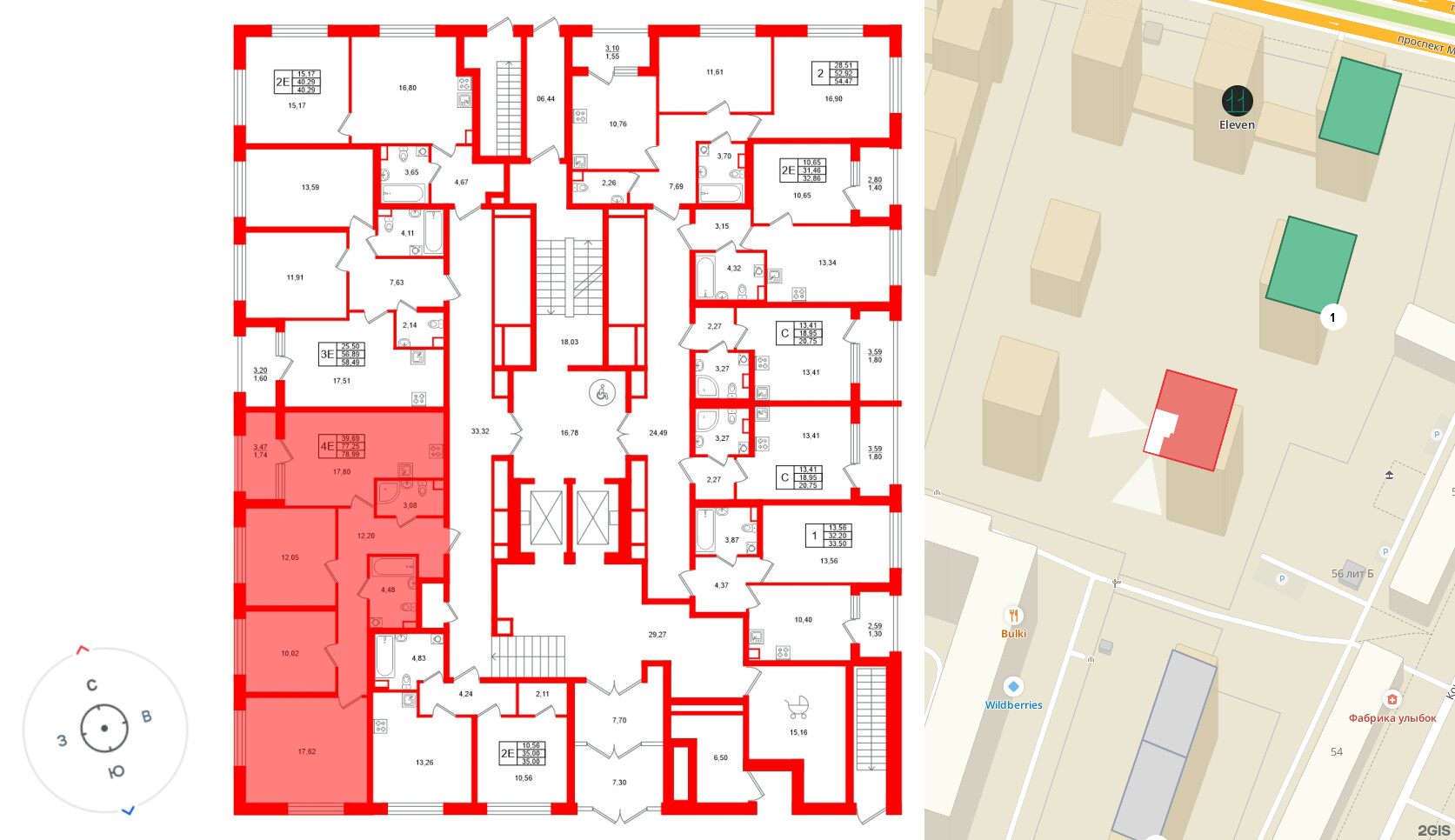 Квартира в ЖК Аурум, 3 комнатная, 78.99 м², 1 этаж
