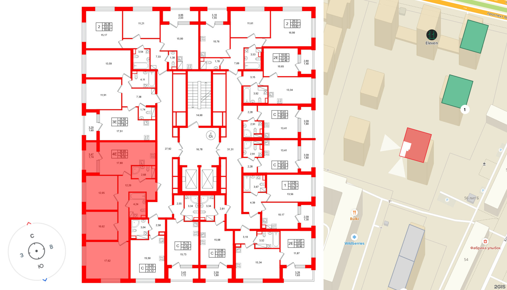 Квартира в ЖК Аурум, 3 комнатная, 78.35 м², 3 этаж