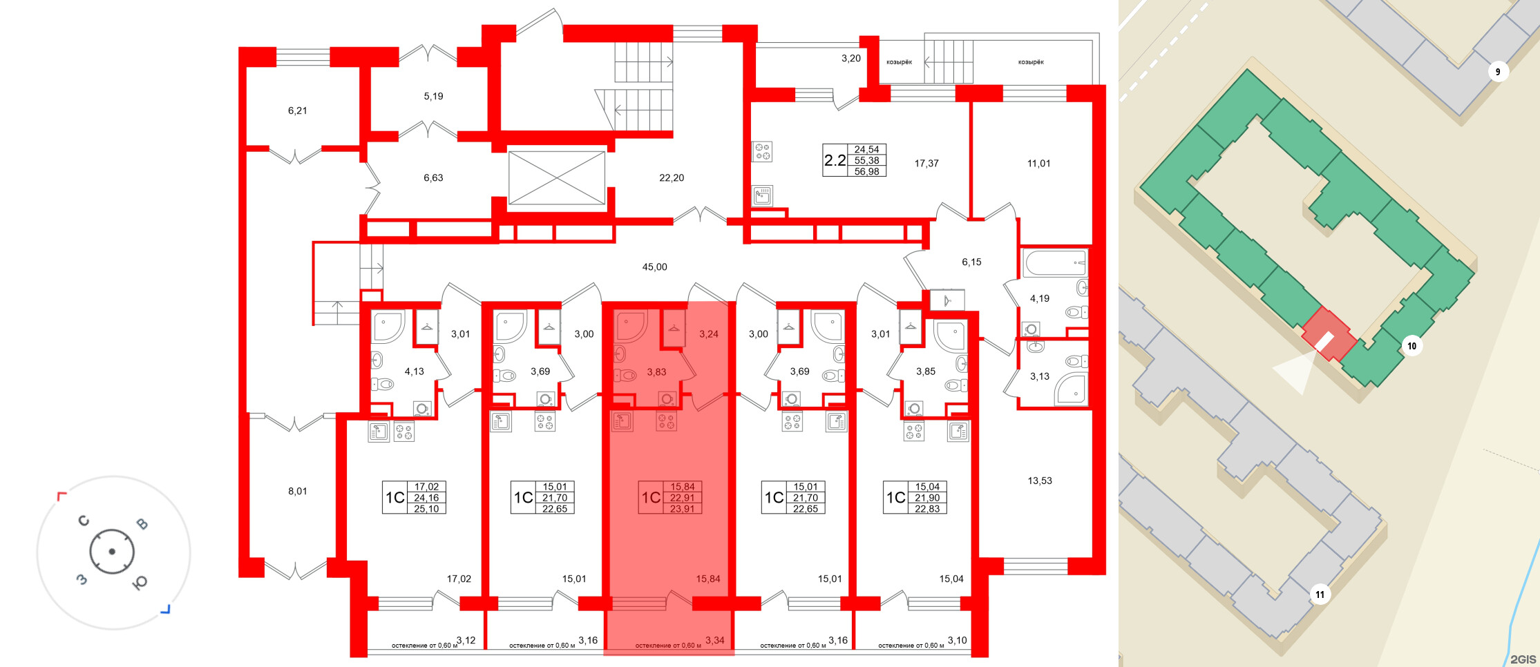 Квартира в ЖК «Универ Сити», студия, 22.91 м², 1 этаж