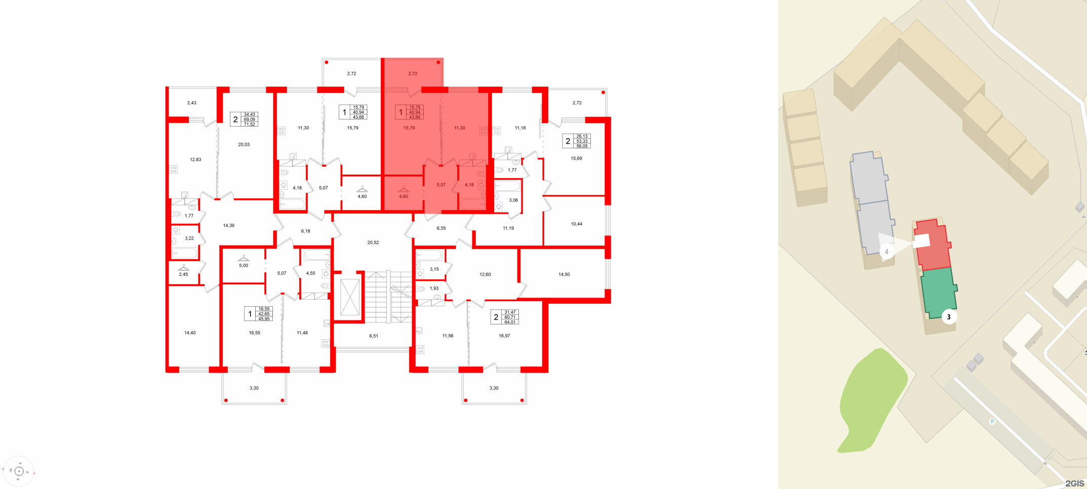 Квартира в ЖК Финский Квартал, 1 комнатная, 42.57 м², 3 этаж