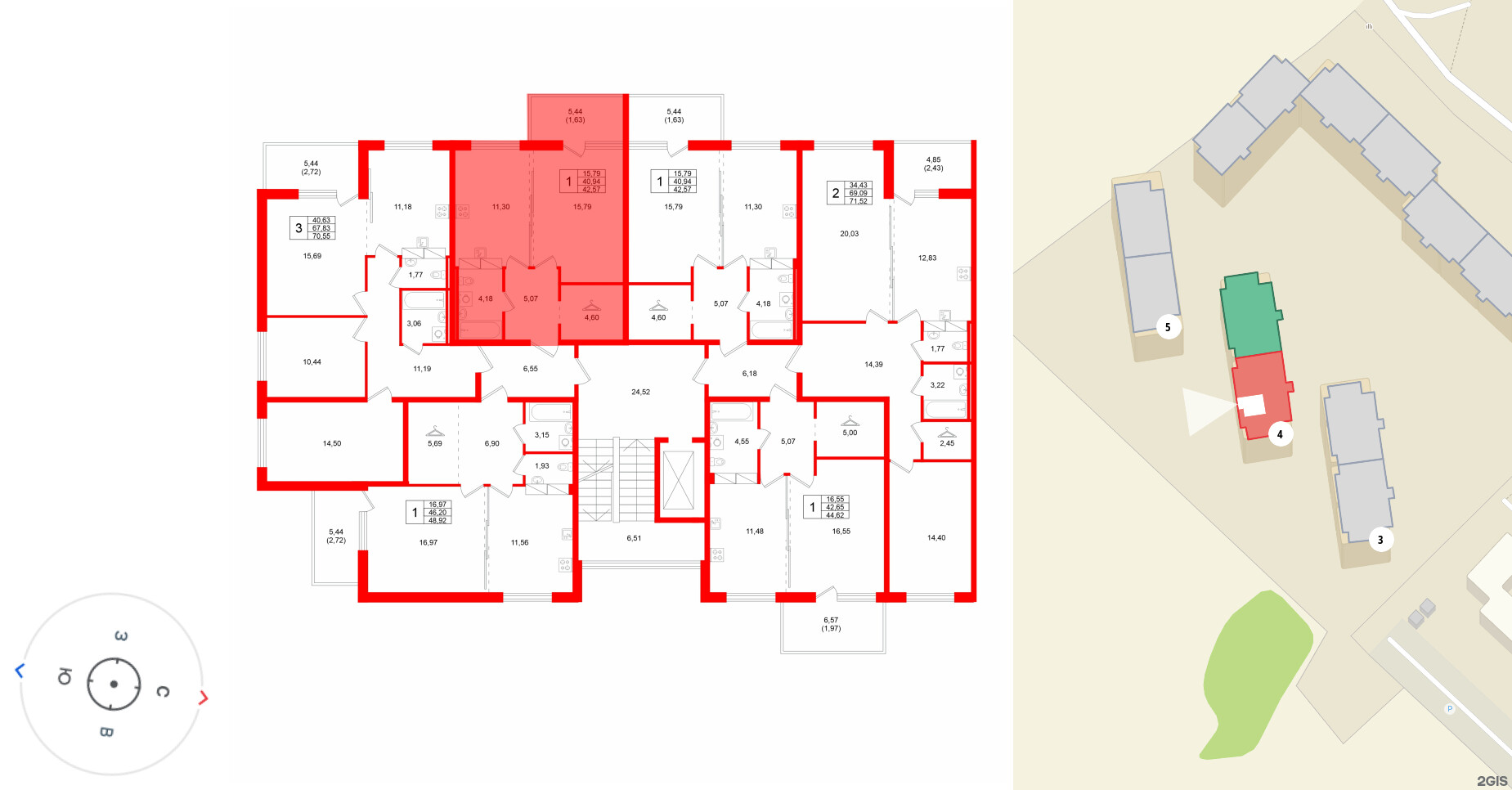 Квартира в ЖК «Финский Квартал», 1 комнатная, 42.57 м², 5 этаж