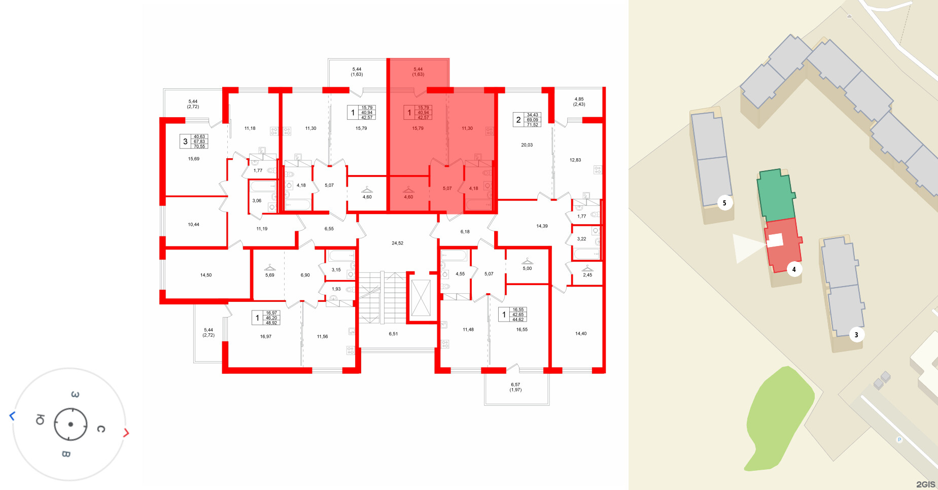 Квартира в ЖК «Финский Квартал», 1 комнатная, 42.57 м², 5 этаж
