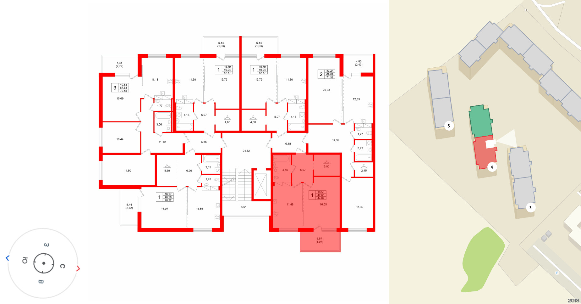 Квартира в ЖК «Финский Квартал», 1 комнатная, 44.62 м², 5 этаж