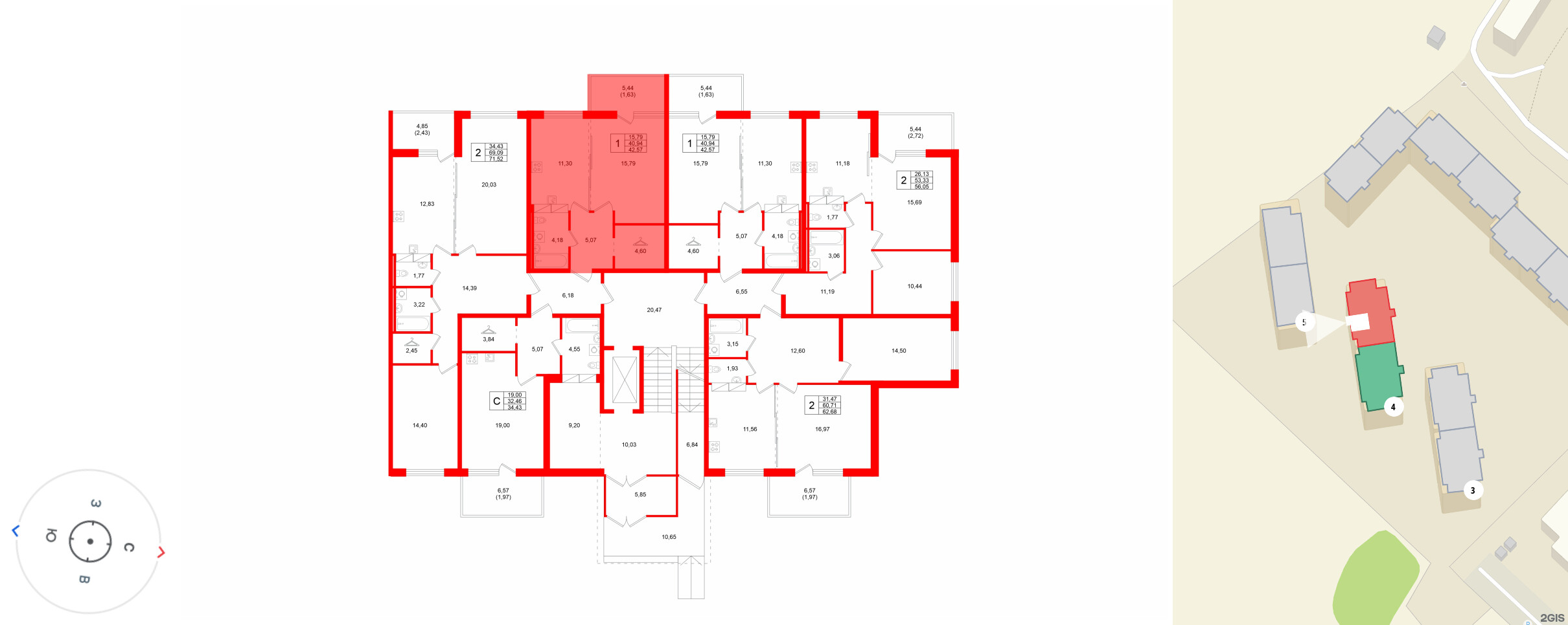 Квартира в ЖК «Финский Квартал», 1 комнатная, 42.57 м², 1 этаж