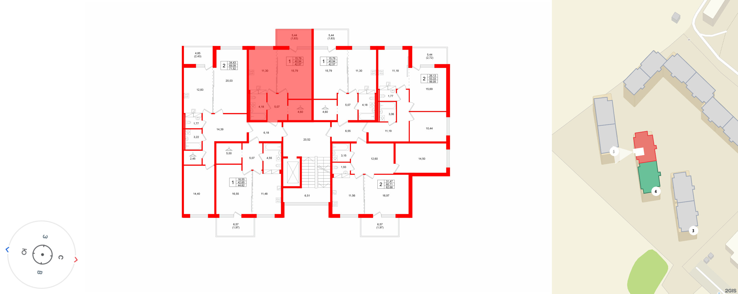 Квартира в ЖК «Финский Квартал», 1 комнатная, 42.57 м², 5 этаж