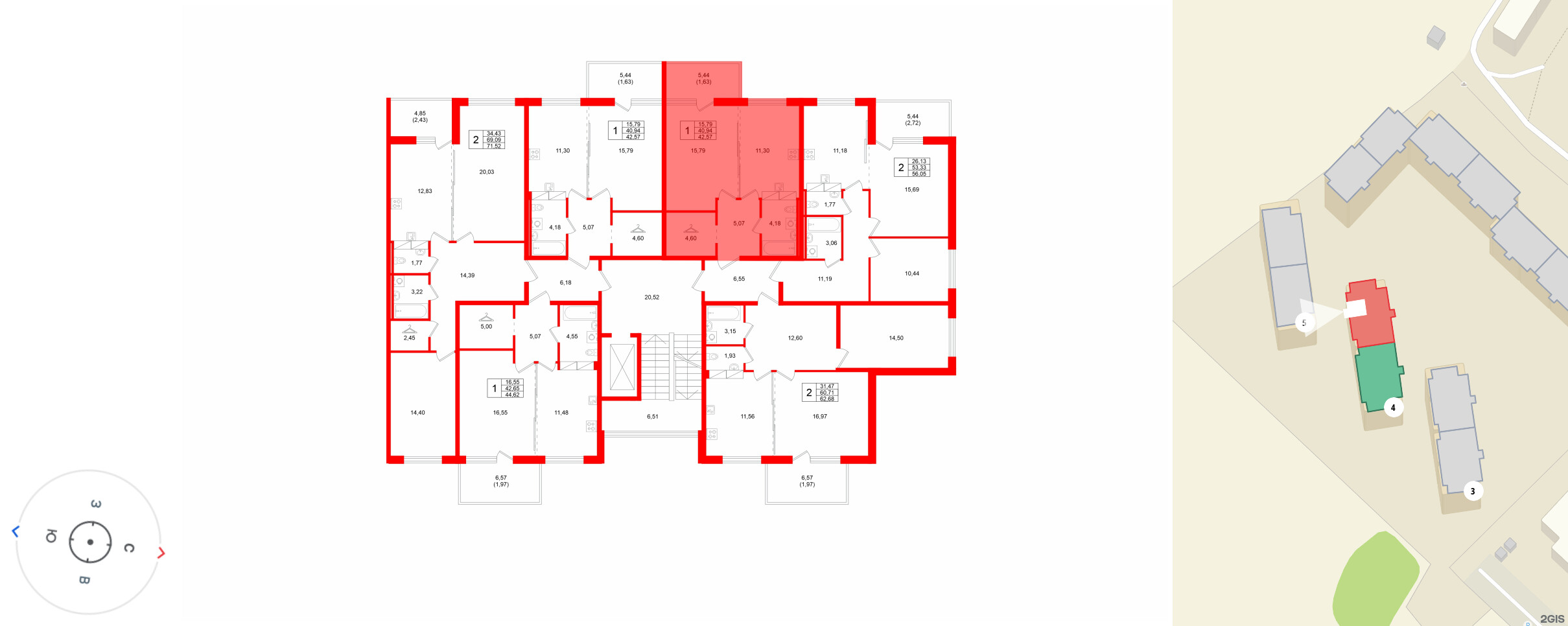 Квартира в ЖК «Финский Квартал», 1 комнатная, 42.57 м², 5 этаж