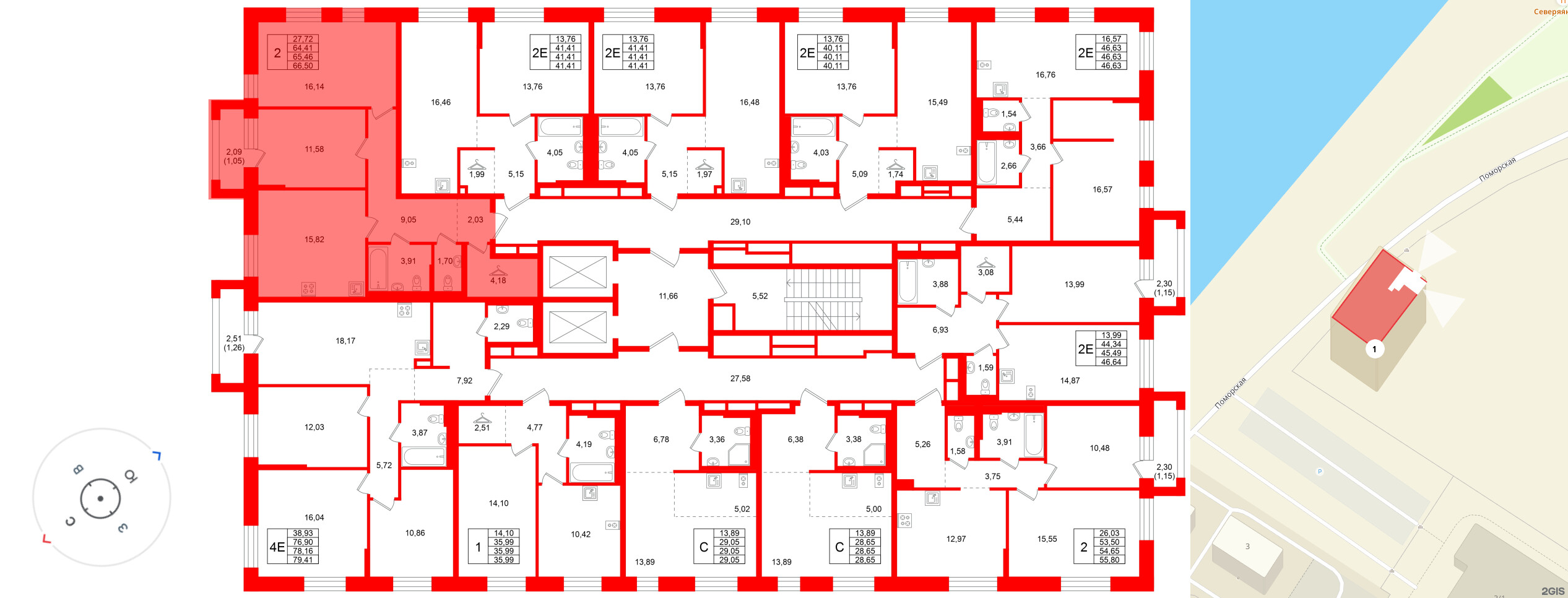 Квартира в ЖК Кольские огни, 2 комнатная, 65.46 м², 11 этаж