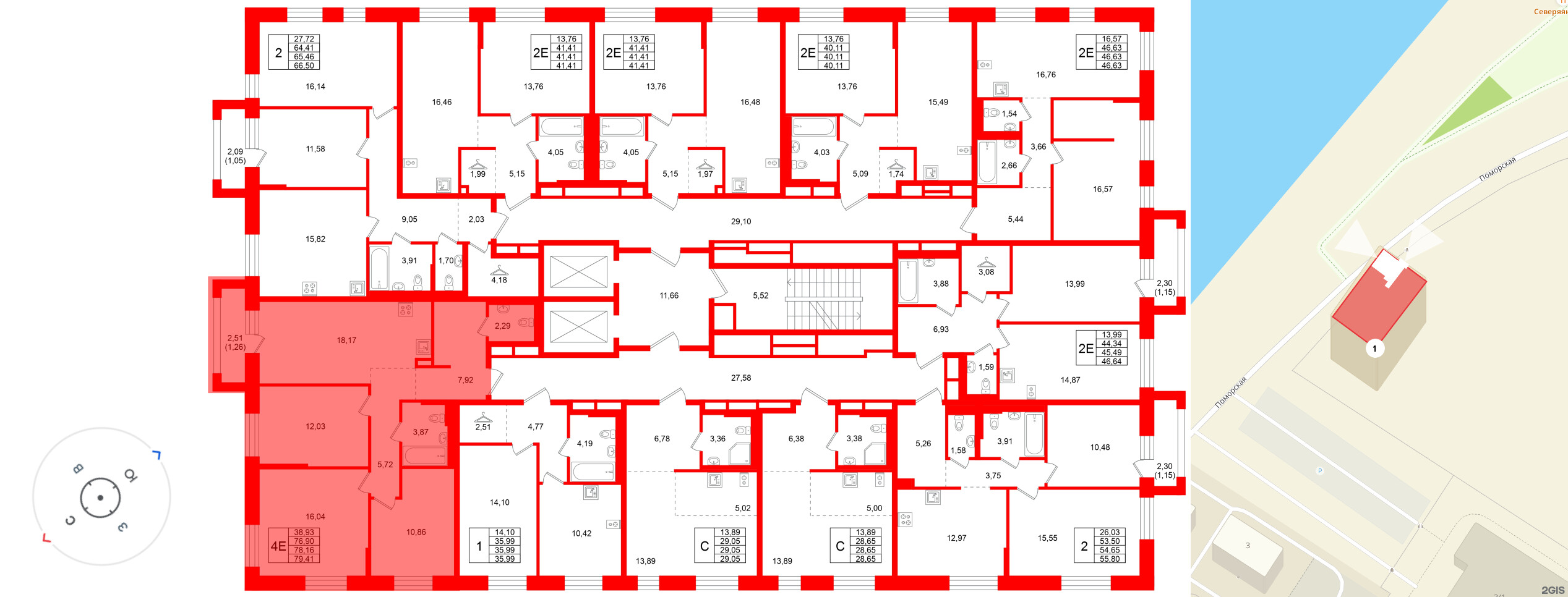 Квартира в ЖК Кольские огни, 3 комнатная, 78.16 м², 12 этаж