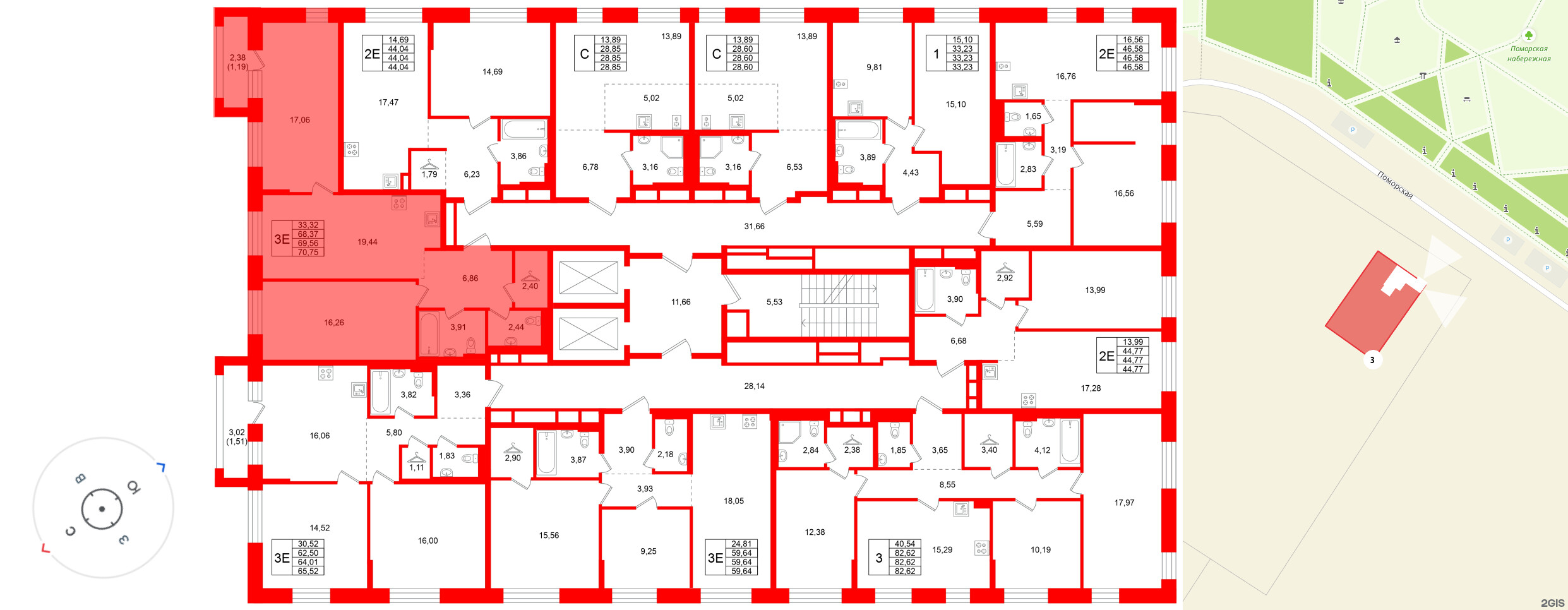 Квартира в ЖК Кольские огни, 2 комнатная, 69.56 м², 13 этаж