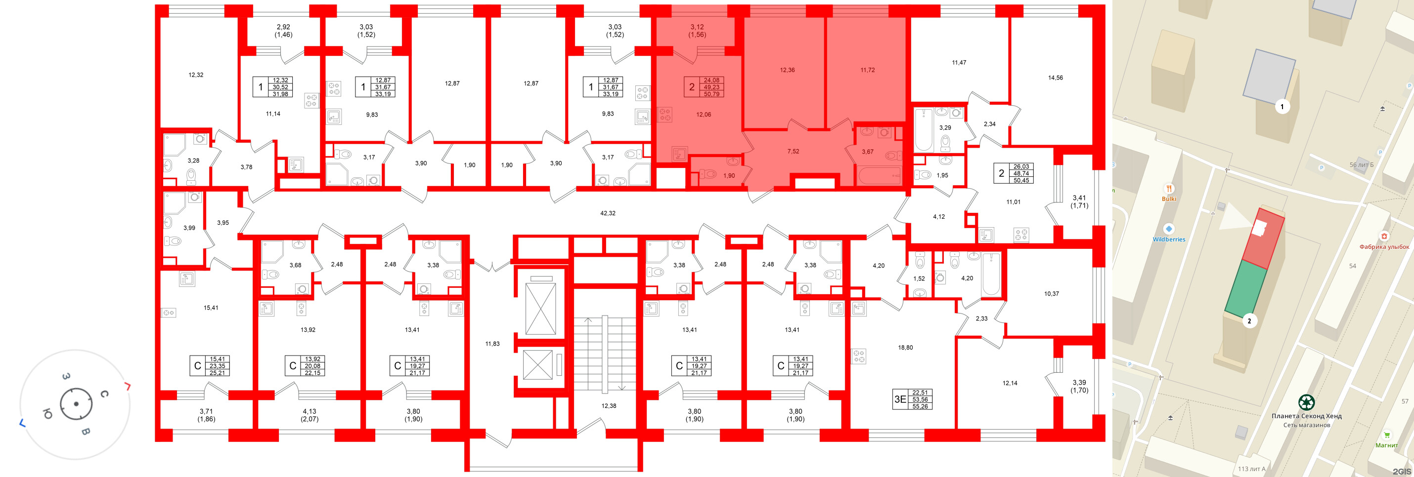 Квартира в ЖК Аурум, 2 комнатная, 50.79 м², 3 этаж