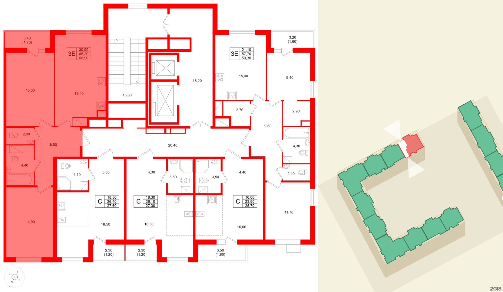 Квартира в ЖК Клюква.Парк, 2 комнатная, 66.9 м², 5 этаж