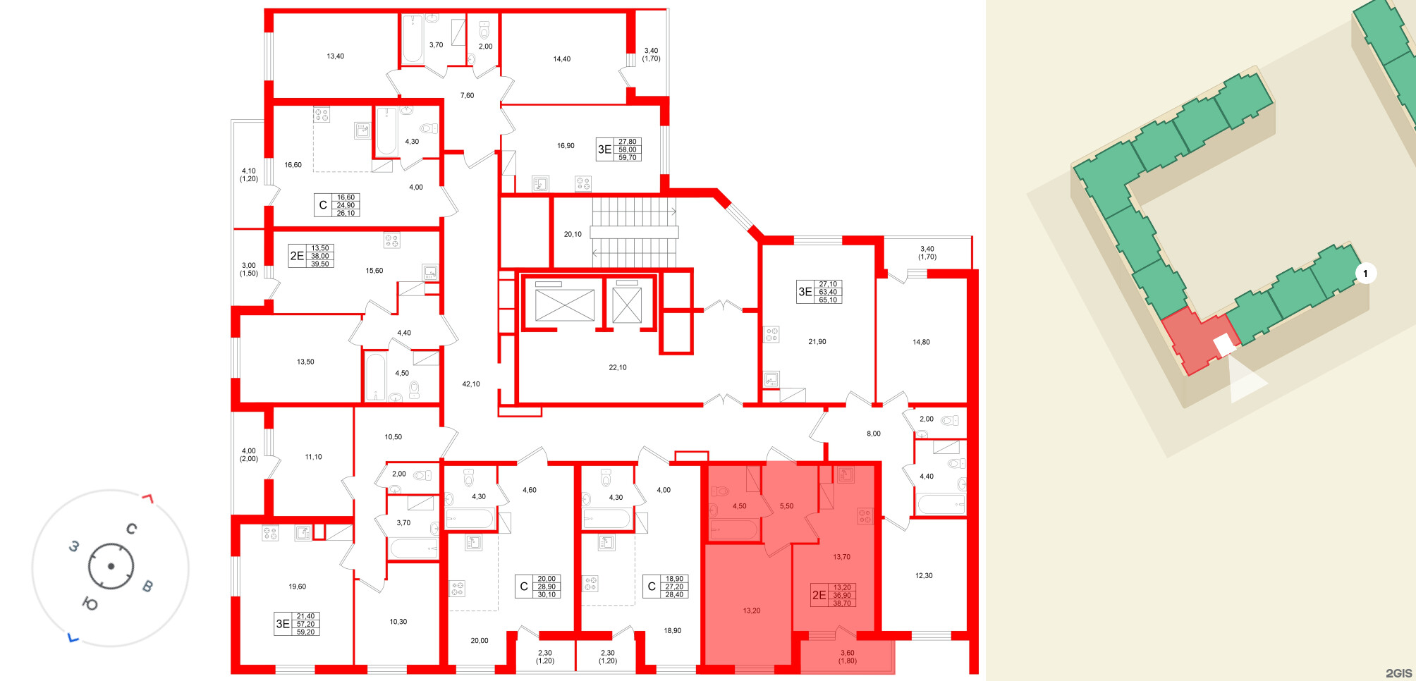 Квартира в ЖК Клюква.Парк, 1 комнатная, 38.7 м², 3 этаж