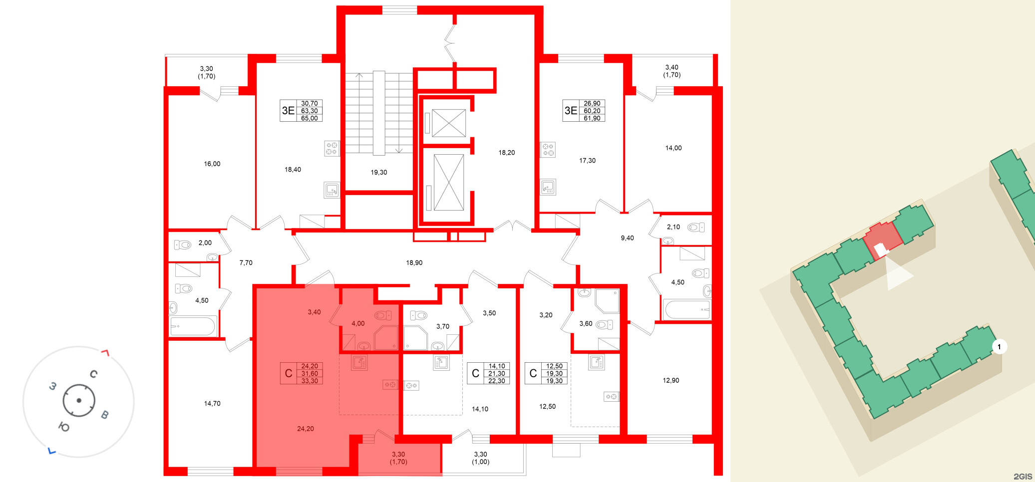 Квартира в ЖК Клюква.Парк, студия, 33.3 м², 7 этаж