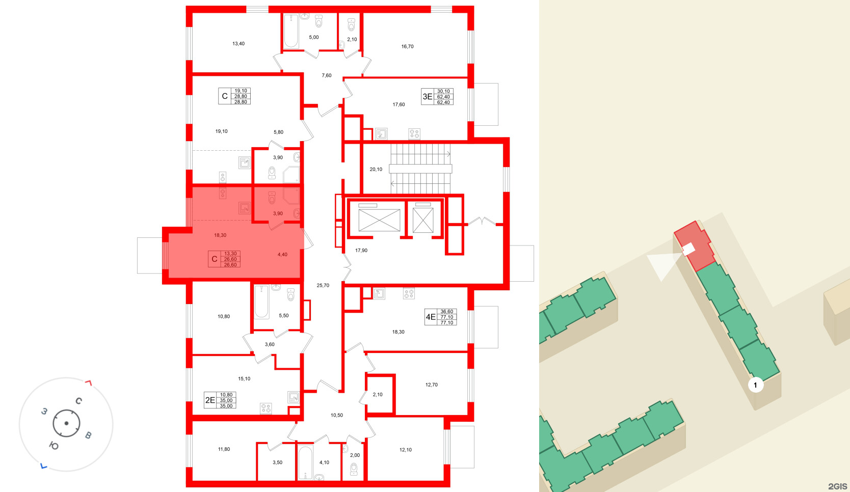 Квартира в ЖК Клюква.Парк, студия, 26.6 м², 2 этаж