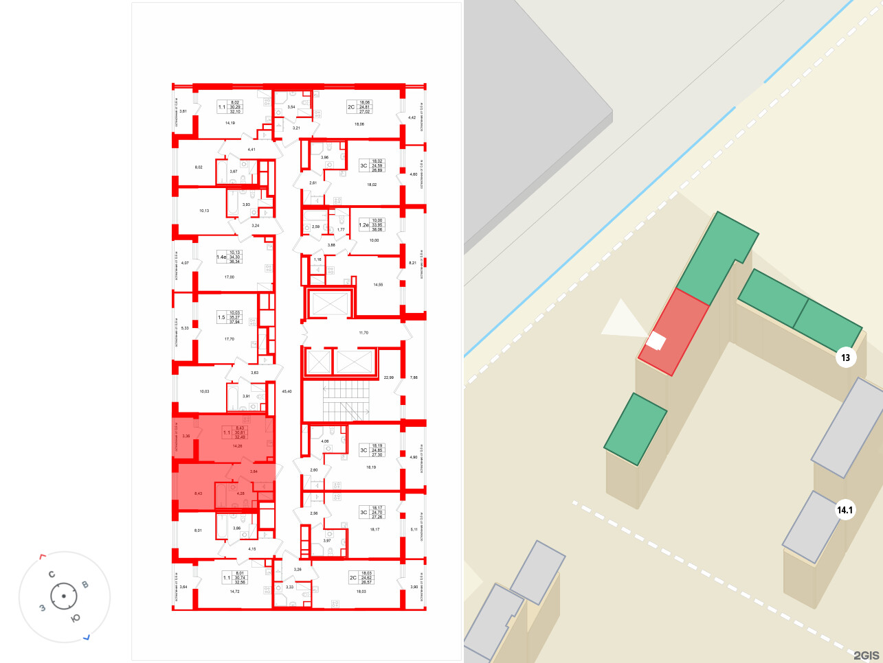 Квартира в ЖК «Город звёзд», 1 комнатная, 30.81 м², 8 этаж