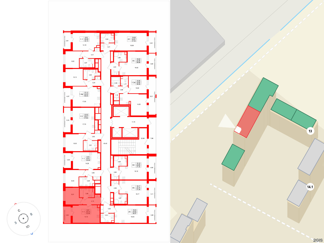Квартира в ЖК «Город звёзд», 1 комнатная, 30.74 м², 6 этаж