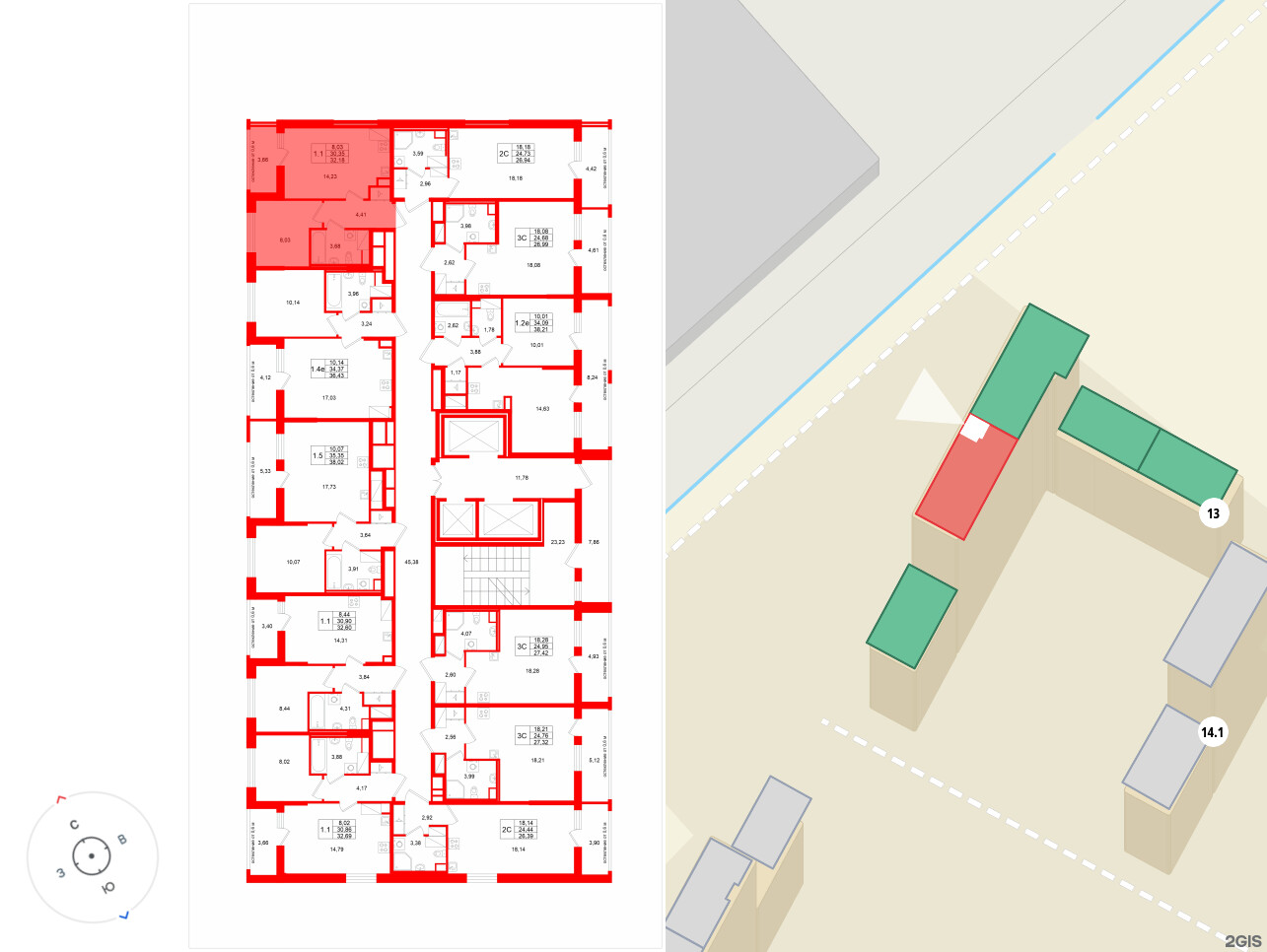 Квартира в ЖК «Город звёзд», 1 комнатная, 30.35 м², 23 этаж