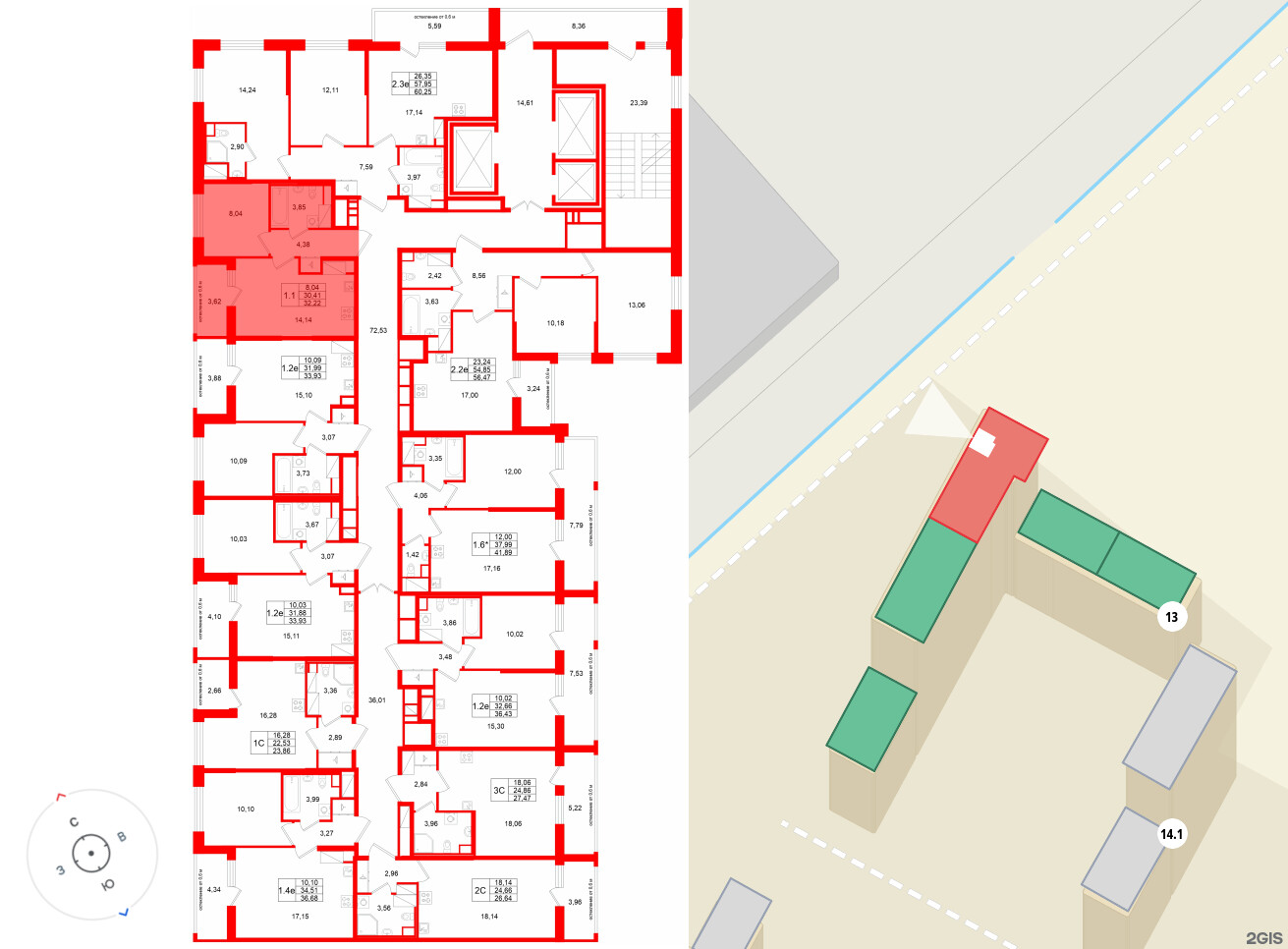 Квартира в ЖК «Город звёзд», 1 комнатная, 30.41 м², 23 этаж