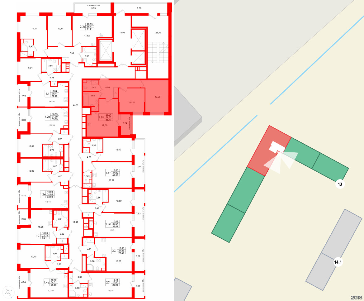 Квартира в ЖК «Город звёзд», 2 комнатная, 54.85 м², 12 этаж