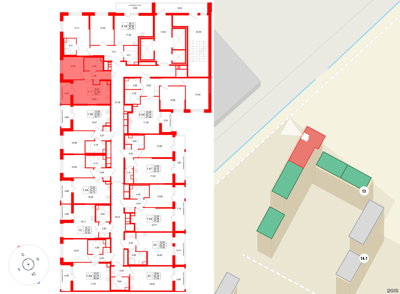 Квартира в ЖК «Город звёзд», 1 комнатная, 31.34 м², 2 этаж