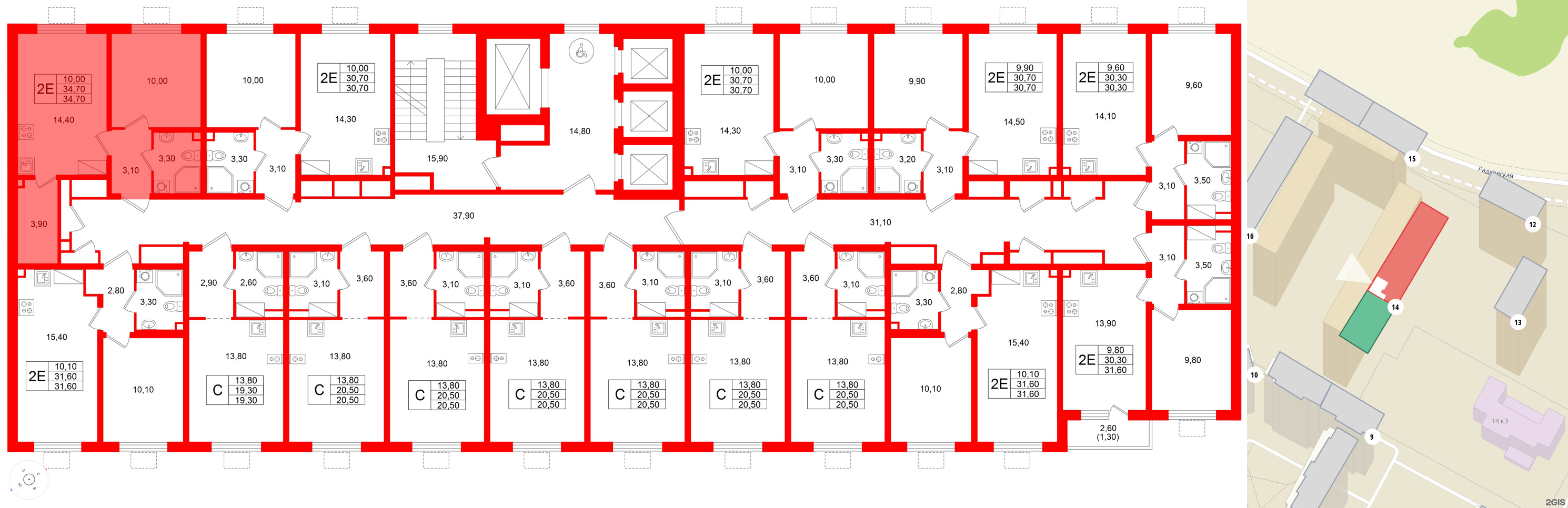 Квартира в ЖК «Ручьи–2», 1 комнатная, 34.7 м², 16 этаж