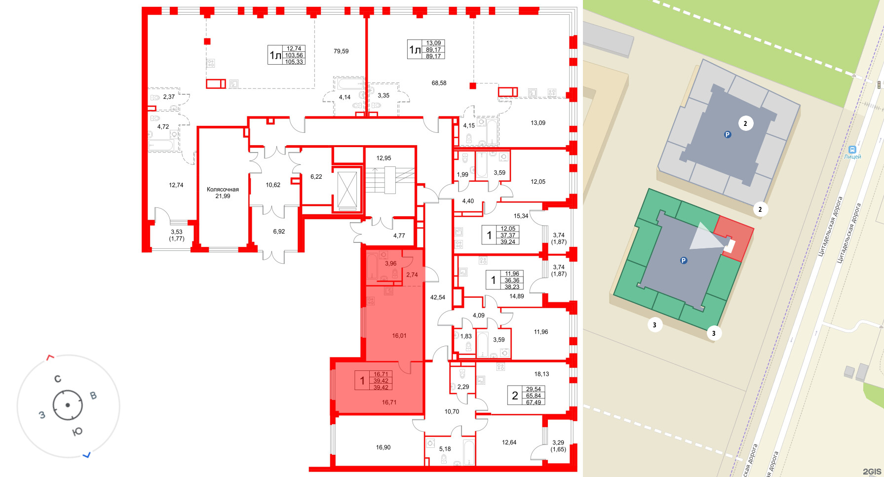 Квартира в ЖК Кронфорт, 1 комнатная, 39.42 м², 1 этаж