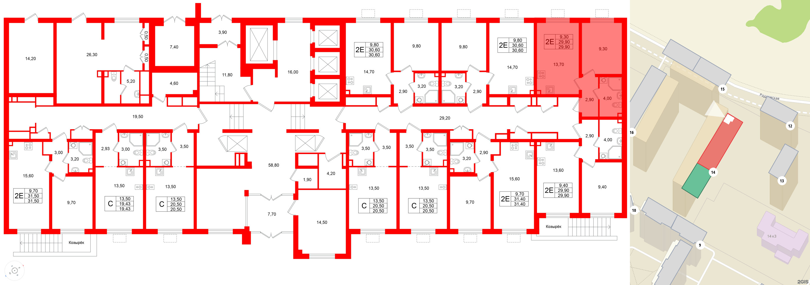 Квартира в ЖК «Ручьи–2», 1 комнатная, 29.9 м², 1 этаж