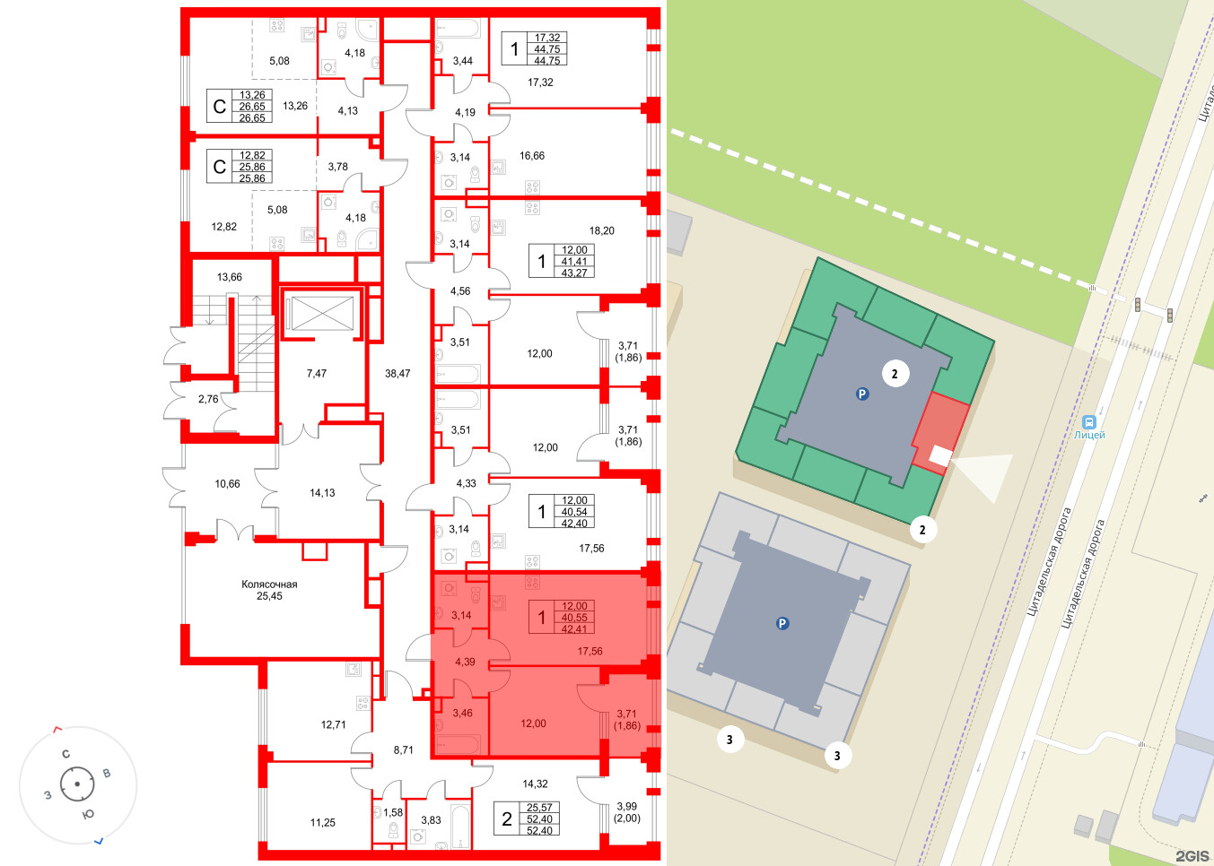 Квартира в ЖК Кронфорт, 1 комнатная, 42.41 м², 1 этаж