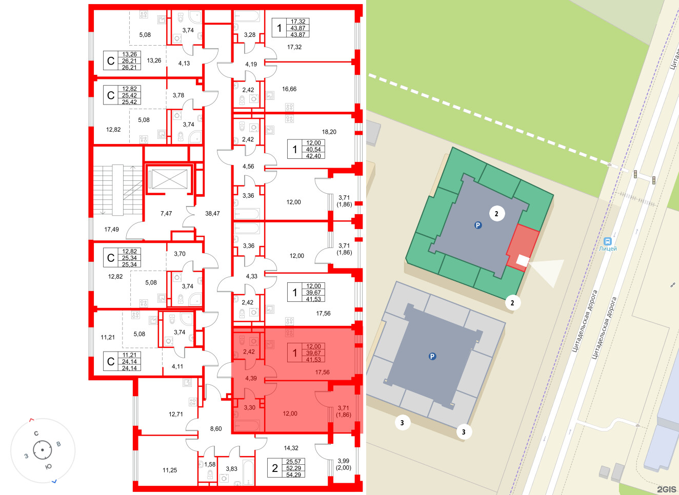 Квартира в ЖК Кронфорт, 1 комнатная, 41.53 м², 3 этаж