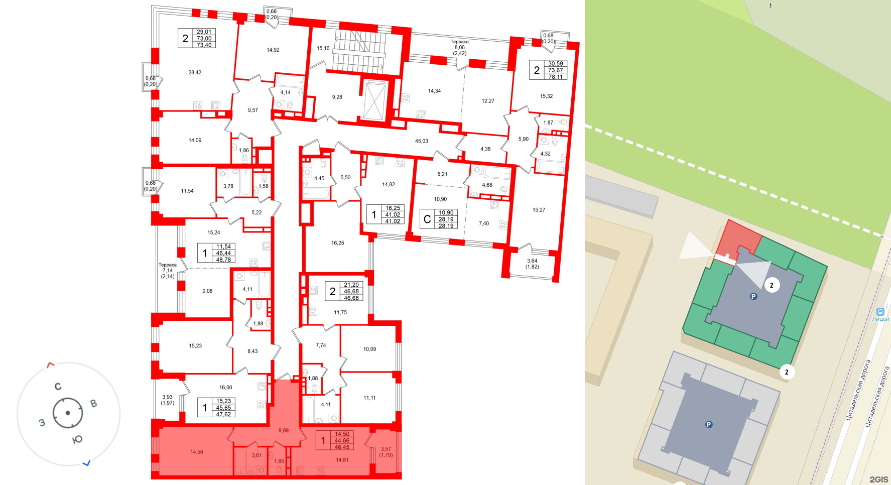 Квартира в ЖК Кронфорт, 1 комнатная, 46.45 м², 4 этаж
