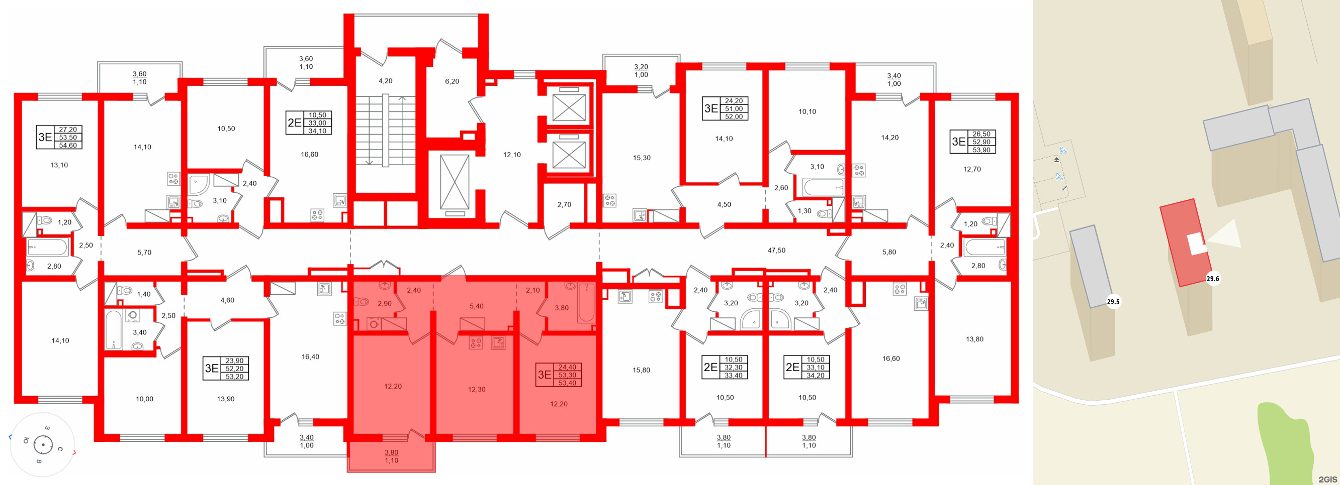 Квартира в ЖК 'Цветной город', 2 комнатная, 54.4 м², 17 этаж