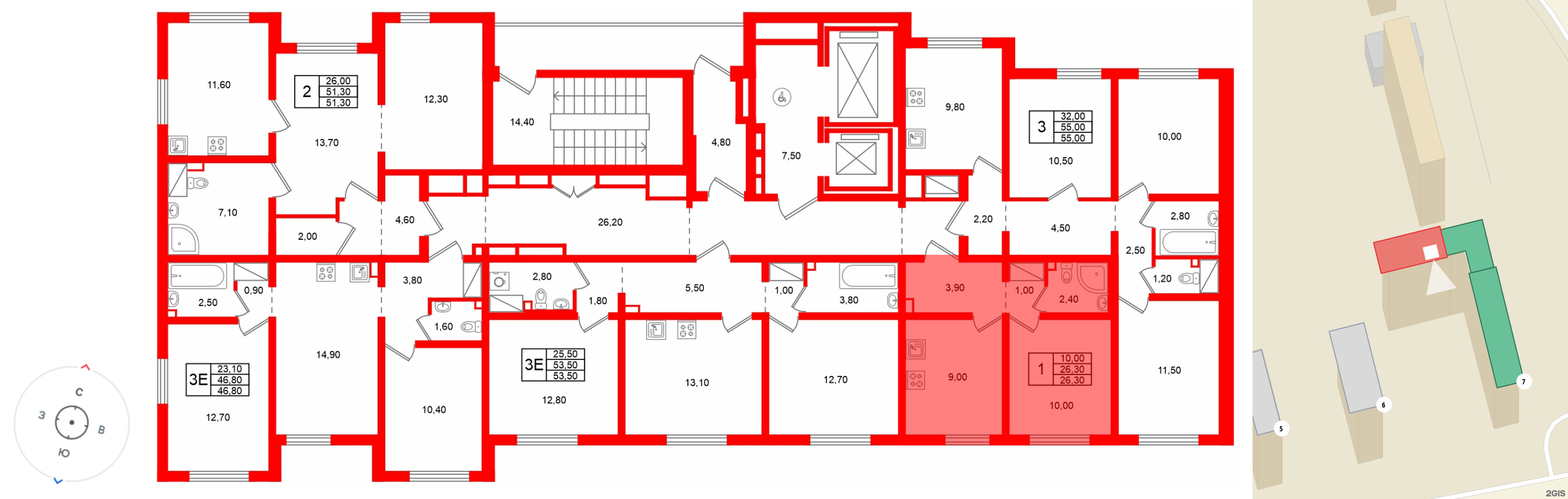 Квартира в ЖК «Цветной город», 1 комнатная, 26.3 м², 5 этаж