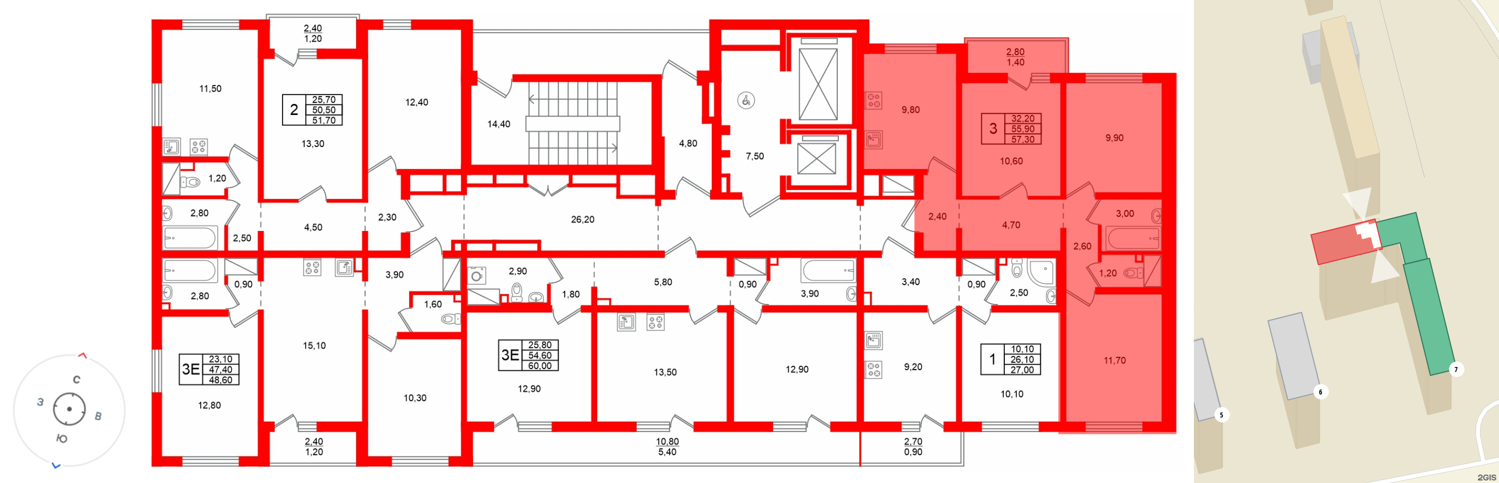 Квартира в ЖК 'Цветной город', 3 комнатная, 57.3 м², 12 этаж
