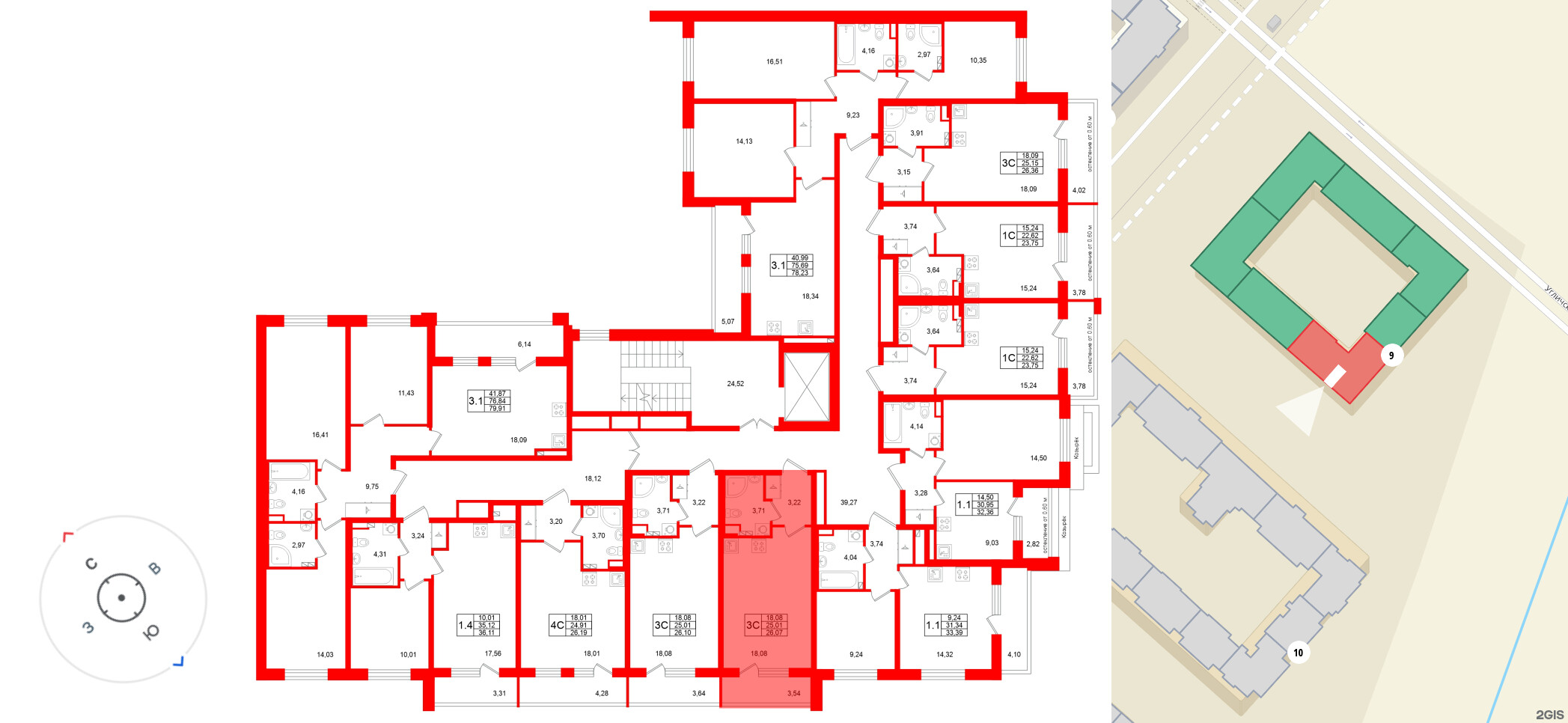 Квартира в ЖК «Универ Сити», студия, 25.01 м², 2 этаж