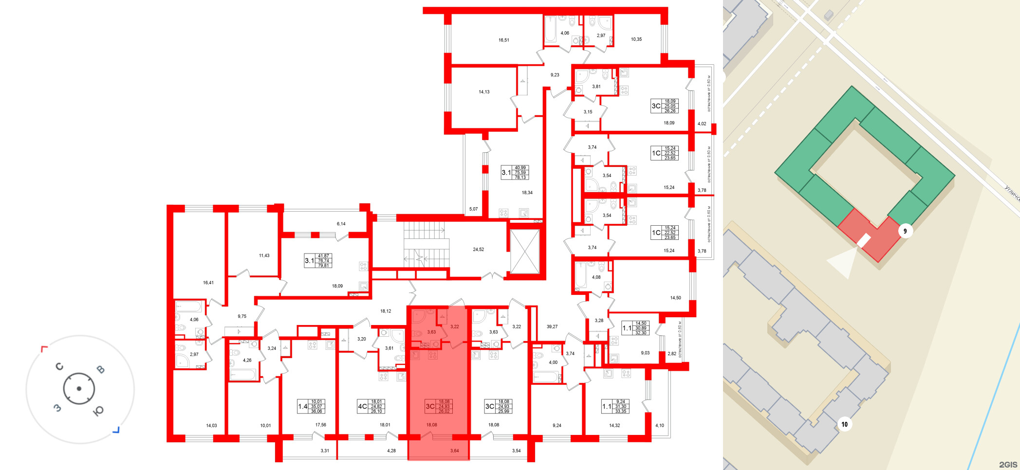 Квартира в ЖК «Универ Сити», студия, 24.93 м², 3 этаж