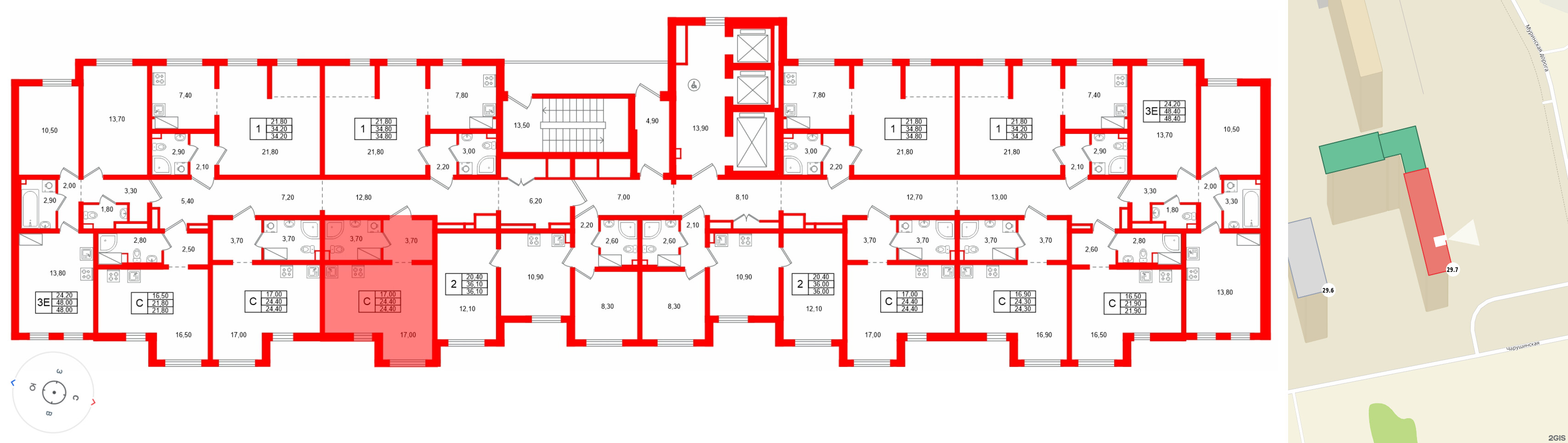 Квартира в ЖК 'Цветной город', студия, 24.4 м², 5 этаж