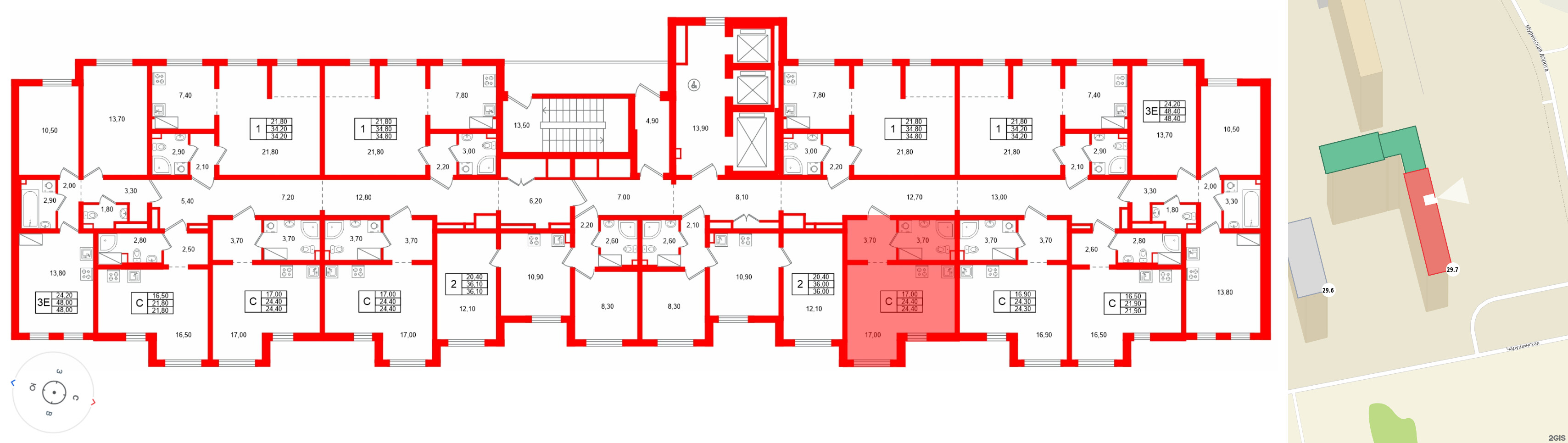 Квартира в ЖК 'Цветной город', студия, 24.4 м², 4 этаж