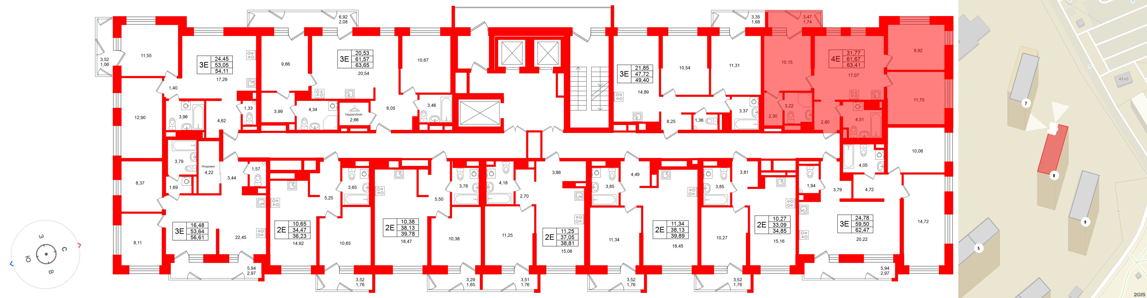 Квартира в ЖК Юнтолово, 3 комнатная, 63.41 м², 20 этаж