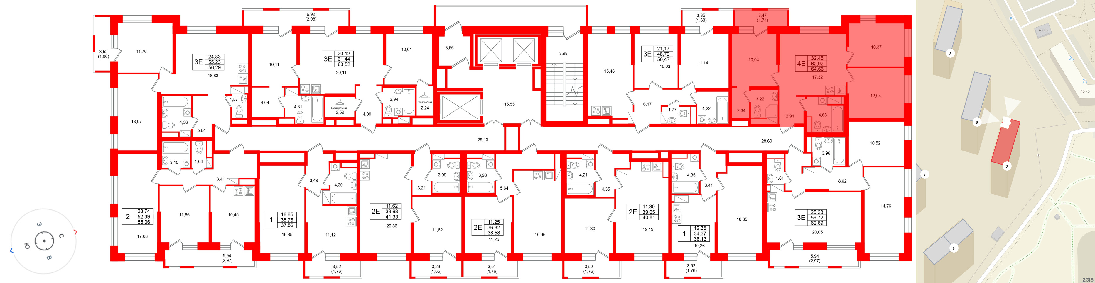 Квартира в ЖК Юнтолово, 3 комнатная, 64.66 м², 12 этаж