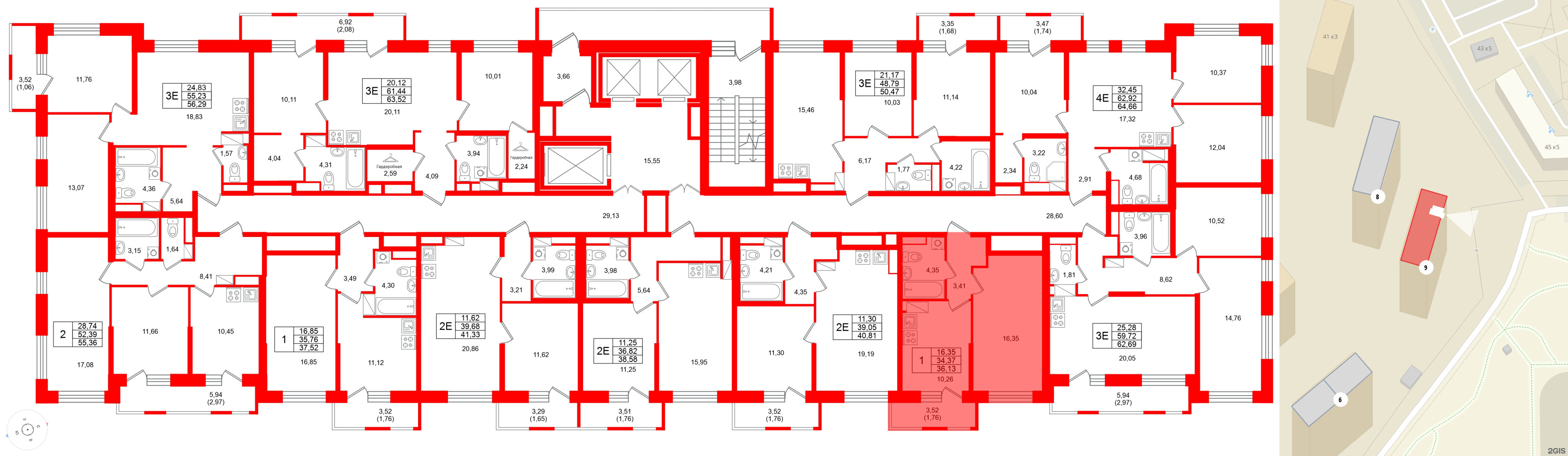 Квартира в ЖК Юнтолово, 1 комнатная, 36.13 м², 21 этаж