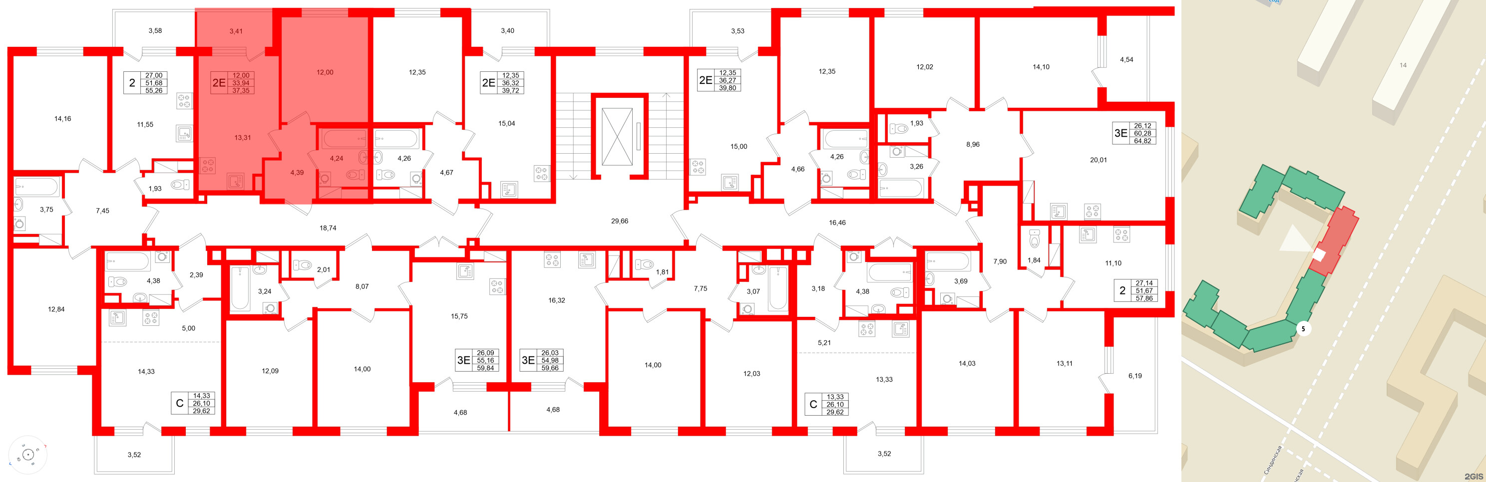 Квартира в ЖК Югтаун, 1 комнатная, 37.35 м², 3 этаж