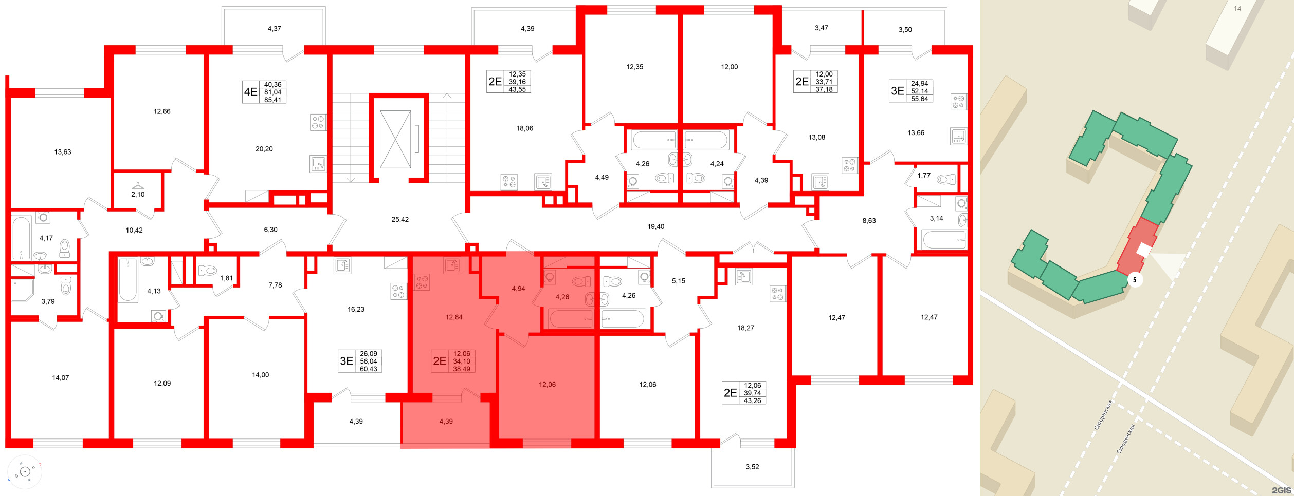 Квартира в ЖК Югтаун, 1 комнатная, 38.49 м², 3 этаж