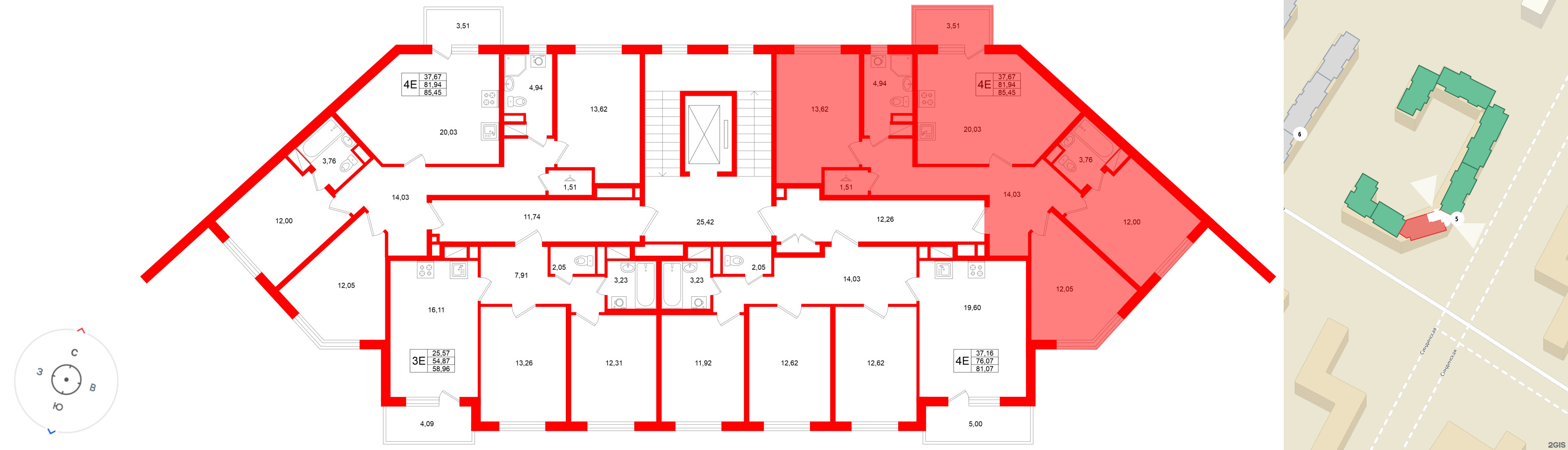 Квартира в ЖК «Югтаун», 3 комнатная, 85.45 м², 5 этаж